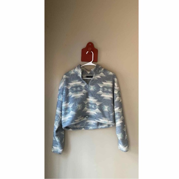 L.A. Hearts Aztec Print Cropped Sherpa Quarter Zip Pullover S - Picture 2 of 5
